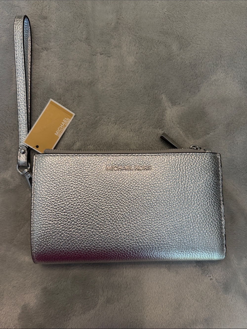 Michael Kors Metallic Silver Pebbled Wristlet
